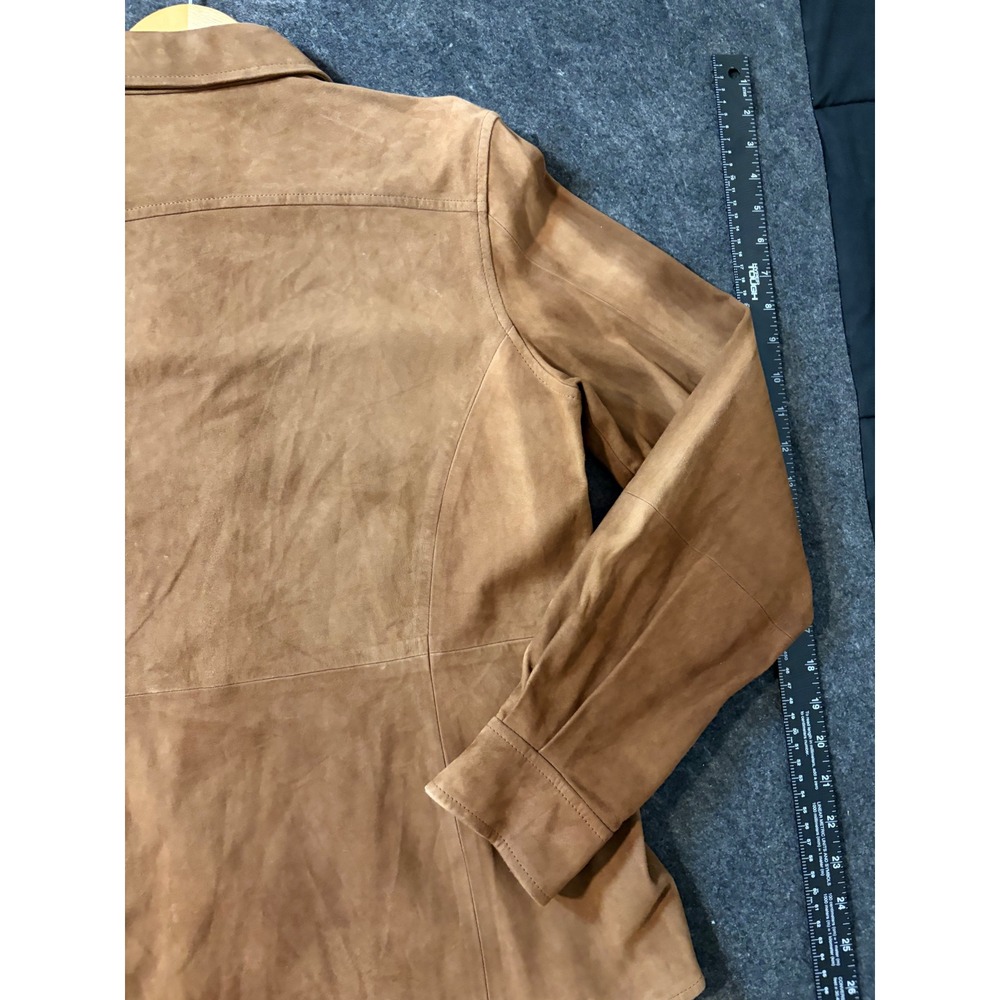 Womens Brown Suede Leather Button Front Shirt Jacket Long Sleeve Size M - Picture 12 of 16